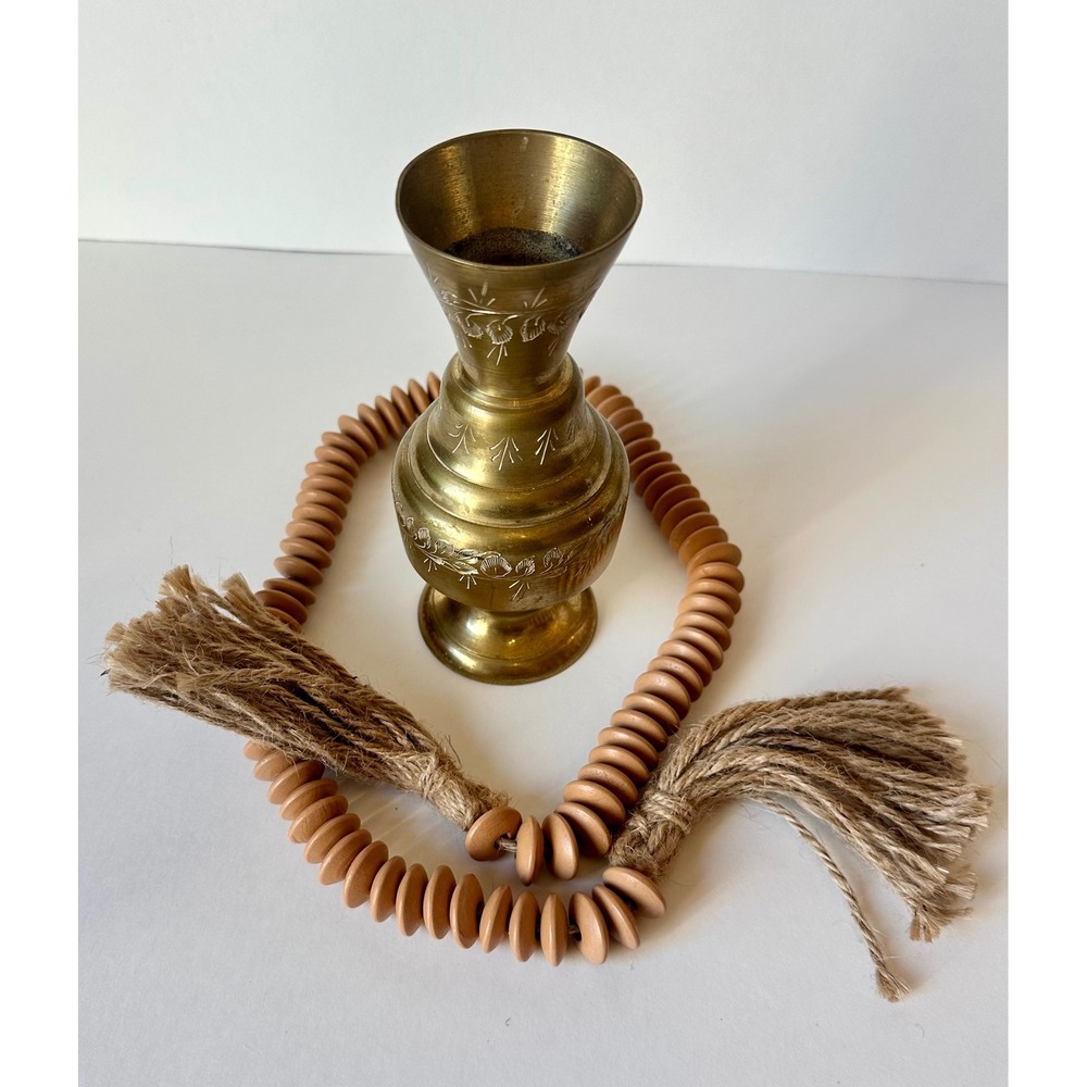 Vintage 1960's Etched Brass Bud Vase India 2664 Floral Hand Carved Boho Decor 6"